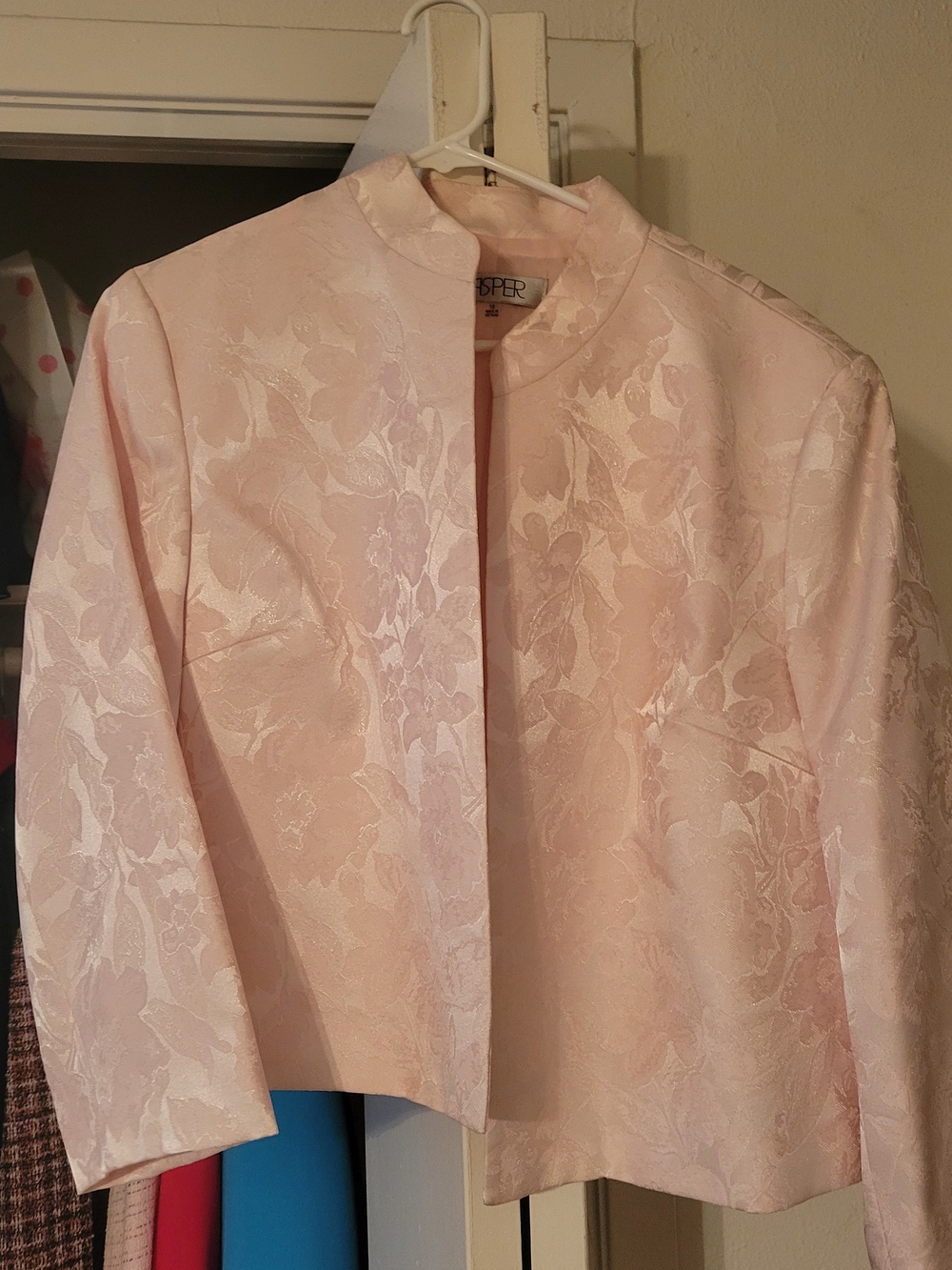 Kasper Light Pink Floral Jacquard Collarless Jacket